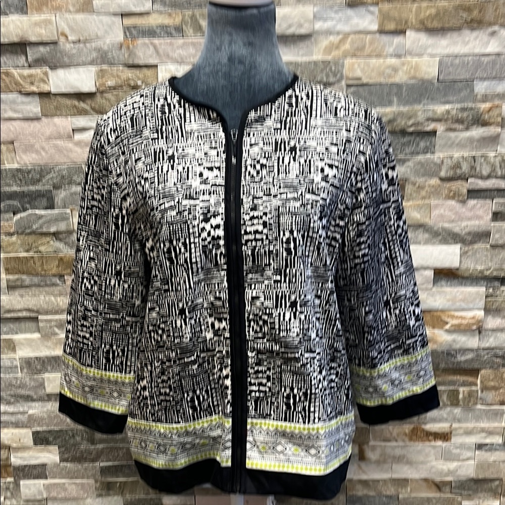 Alfred Dimner Black and White Geometric Blazer with Gold Accents